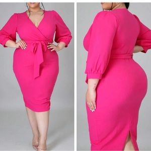 SHEIN Slayr Plus Surplice Neck Lantern Sleeve Belted Bodycon Dress 16 2XL